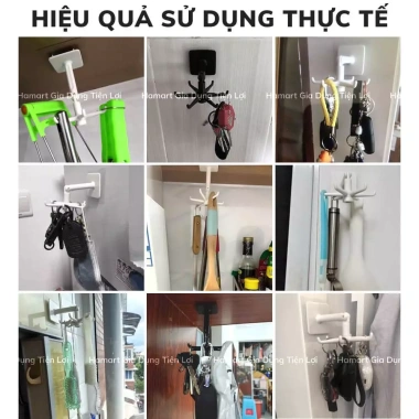 Giá treo đồ nhà bếp 6 móc đa năng xoay 360° kèm miếng dán tường siêu dính - chỉ 7.800₫ 2