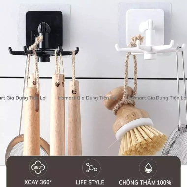 Giá treo đồ nhà bếp 6 móc đa năng xoay 360° kèm miếng dán tường siêu dính - chỉ 7.800₫ 3