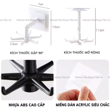 Giá treo đồ nhà bếp 6 móc đa năng xoay 360° kèm miếng dán tường siêu dính - chỉ 7.800₫ 5