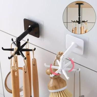 Giá treo đồ nhà bếp 6 móc đa năng xoay 360° kèm miếng dán tường siêu dính - chỉ 7.800₫ 9