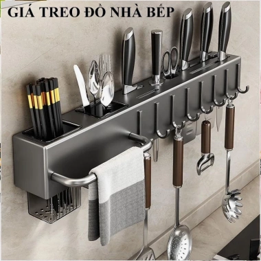 Giá treo đồ nhà bếp thép carbon chắc chắn, tiện lợi, kèm ống đựng đũa - giá 112.000₫
