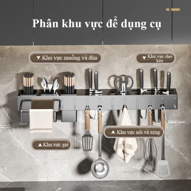 Giá treo đồ nhà bếp thép carbon chắc chắn, tiện lợi, kèm ống đựng đũa - giá 112.000₫