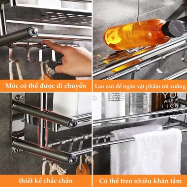 Giá treo đồ nhà tắm LUXE Inox 304 1-3 tầng - Gắn tường, siêu bền, chỉ 135.000 VND