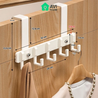Giá Treo Đồ Sau Cánh Cửa 5 Móc AVI-MT2 Kim Loại Siêu Bền - Tiết Kiệm Không Gian, Đa Năng, Gọn Gàng, Giá Chỉ 59.000₫