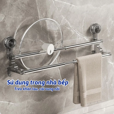 Giá Treo Khăn 2 Tầng Điều Chỉnh Độ Dài - Kệ Đồ, Thanh Treo, Phơi Đồ, Hút Chân Không - Giá chỉ 118k