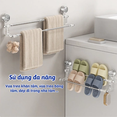 Giá Treo Khăn 2 Tầng Điều Chỉnh Độ Dài - Kệ Đồ, Thanh Treo, Phơi Đồ, Hút Chân Không - Giá chỉ 118k