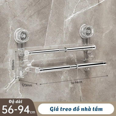 Giá Treo Khăn 2 Tầng Điều Chỉnh Độ Dài - Kệ Đồ, Thanh Treo, Phơi Đồ, Hút Chân Không - Giá chỉ 118k