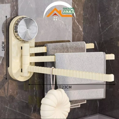 Giá treo khăn 3 thanh gắn tường xoay 180° hút chân không - Đa năng phòng tắm, bếp, giảm còn 43.000₫