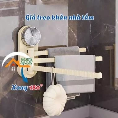 Giá treo khăn 3 thanh gắn tường xoay 180° hút chân không - Đa năng phòng tắm, bếp, giảm còn 43.000₫