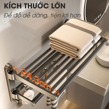 Giá treo khăn BINSU nhôm hàng không - Kệ nhà tắm dán/khoan tường, chỉ 250.000 VNĐ
