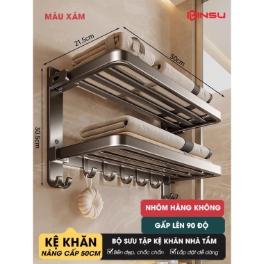 Giá treo khăn BINSU nhôm hàng không - Kệ nhà tắm dán/khoan tường, chỉ 250.000 VNĐ