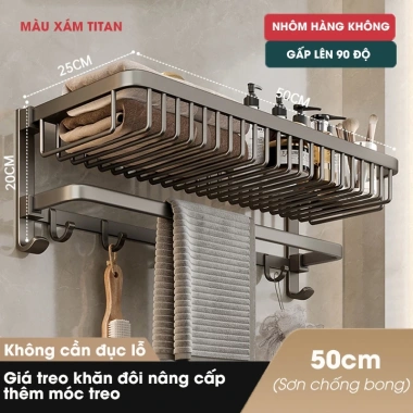 Giá treo khăn BINSU nhôm hàng không - Kệ nhà tắm dán/khoan tường, chỉ 250.000 VNĐ