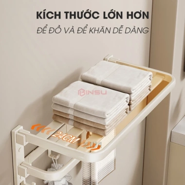 Giá treo khăn BINSU trắng ngà nhôm hàng không - Dán tường, khoan tường, giá chỉ 285k