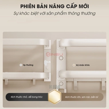 Giá treo khăn BINSU trắng ngà nhôm hàng không - Dán tường, khoan tường, giá chỉ 285k