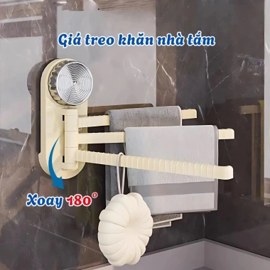 Giá Treo Khăn Gắn Tường Xoay 180 độ Hút Chân Không Đa Năng Phòng Tắm & Bếp