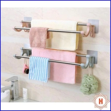 Giá Treo Khăn Inox 2 Tầng 55cm - Không Khoan Vít, Dùng Cho Nhà Tắm, Giá 30.000₫
