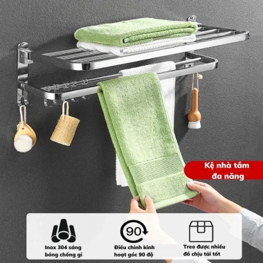 Giá treo khăn nhà tắm dán tường Inox 304 gấp gọn, móc di động, nhiều kích thước - 179k