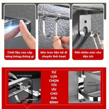 Giá treo khăn nhà tắm dán tường Inox 304 gấp gọn, móc di động, nhiều kích thước - 179k