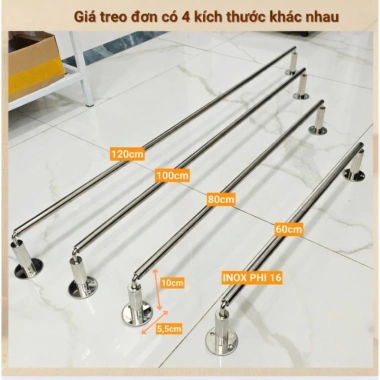 Giá treo khăn nhà tắm ĐƠN KÉP INOX - Chân đế đặc bắn tường, 4 size, tặng ốc vít