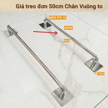 Giá treo khăn nhà tắm ĐƠN KÉP INOX - Chân đế đặc bắn tường, 4 size, tặng ốc vít