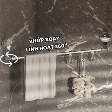 Giá Treo Khăn Nhà Tắm Hút Chân Không 130cm 6 Móc Không Khoan Đục - Thanh Treo Dép & Phơi Đồ Bếp