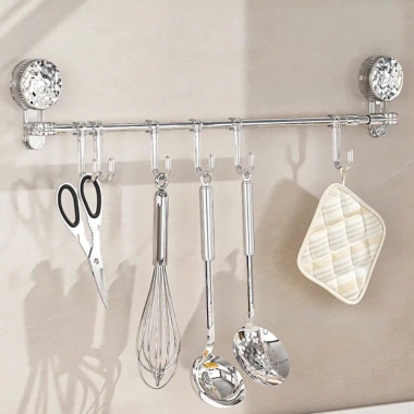 Giá Treo Khăn Nhà Tắm Hút Chân Không 130cm 6 Móc Không Khoan Đục - Thanh Treo Dép & Phơi Đồ Bếp