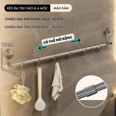 Giá Treo Khăn Nhà Tắm Hút Chân Không 130cm 6 Móc Không Khoan Đục - Thanh Treo Dép & Phơi Đồ Bếp 10 Giá Treo Khăn Nhà Tắm Hút Chân Không 130cm 6 Móc Không Khoan Đục - Thanh Treo Dép & Phơi Đồ Bếp 10