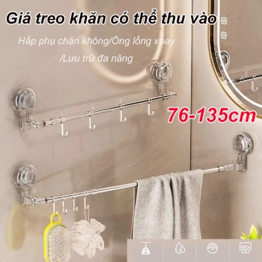 Giá treo khăn phòng tắm co giãn không cần khoan - xoay 180°, inox bền đẹp, giảm còn 96.910₫