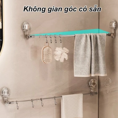 Giá treo khăn phòng tắm co giãn không cần khoan - xoay 180°, inox bền đẹp, giảm còn 96.910₫
