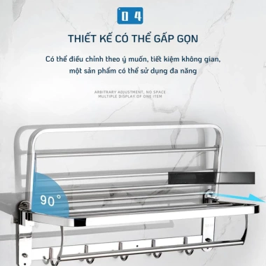 Giá Treo Khăn Phòng Tắm Inox 304 MoLuux 2 Tầng Gấp Gọn 5 Móc Dài 60cm - Dày Nặng 1.386g - Giá Ưu Đãi 305.000
