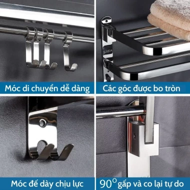 Giá Treo Khăn Tắm Inox 304 50cm Kèm Đinh Vít Khoan Tường - OENON 335k