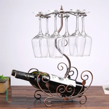 Giá treo ly và kệ để rượu vang decor màu đồng cao cấp 6 ly - giảm giá 350.000đ