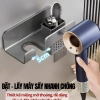 Giá Treo Máy Sấy Tóc Dán Tường HIKARI Nhôm Không Khoan Chống Gỉ, Kèm Giỏ Đựng Đồ 3