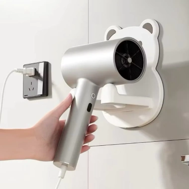 Giá treo máy sấy tóc gắn tường hình gấu cute nhựa kèm miếng dán - Chỉ 35k