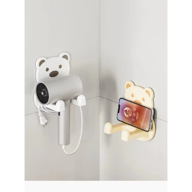 Giá treo máy sấy tóc gắn tường hình gấu cute nhựa kèm miếng dán - Chỉ 35k