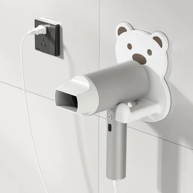 Giá treo máy sấy tóc gắn tường hình gấu cute nhựa kèm miếng dán - Chỉ 35k