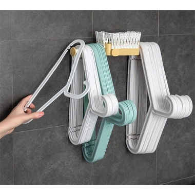 Giá treo móc kẹp quần áo gắn tường không đục lỗ - Miếng dán chắc, chịu lực tốt, gọn gàng - 55.000₫