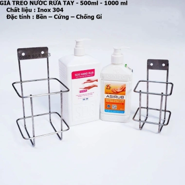 Giá treo nước rửa tay Inox 304 chai vuông 500ml-1.000ml gắn tường – Giá chỉ 60.480₫