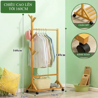 Giá treo quần áo đa năng gỗ tự nhiên - Kệ phơi hiện đại, an toàn, giảm còn 199k