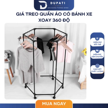 Giá Treo Quần Áo Di Động Xoay 360 Bánh Xe, Cây Phơi Đồ Đa Năng Bền Chắc 178k