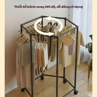 Giá Treo Quần Áo Di Động Xoay 360 Bánh Xe, Cây Phơi Đồ Đa Năng Bền Chắc 178k