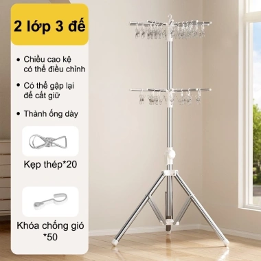 Giá treo quần áo gấp gọn thép không gỉ SPACEMADER - Giá phơi trẻ em, móc treo mũ kiểu cây, giảm giá 419.000₫
