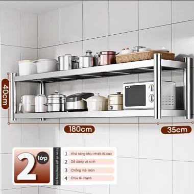 Giá treo tường hai tầng thép không gỉ - Đồ nhà bếp, lò vi sóng, giảm còn 419k 10