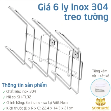 Giá úp 6 ly cốc inox 304 treo tường Senhome SH-TL32 Giá ưu đãi 139k 7