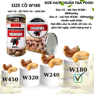 Giá xưởng 500g Hạt Điều Rang Muối Loại 1 - Hộp nhôm, size Cồ 380hạt/kg, W180, chỉ 100k (Giá gốc 129k)
