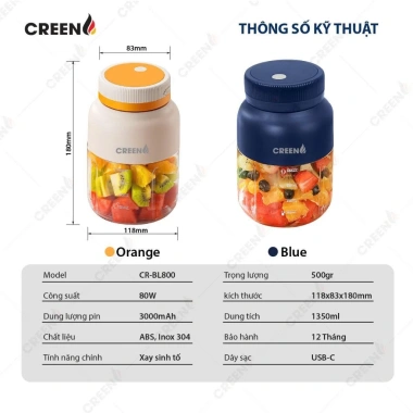 Giảm 12% Máy xay sinh tố cầm tay CRENN CR_BL800 Bảo hành 12 tháng Giá 299.000 VND 9