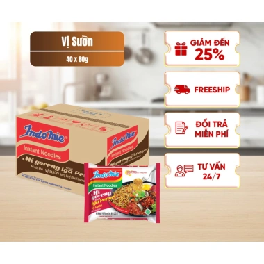 Giảm 50% Mì Indomie Vị Sườn 80g - Thùng 40 Gói Giá mới 225.000₫