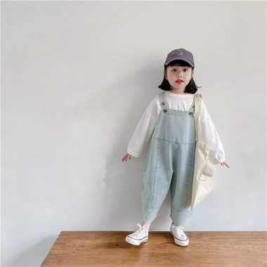 Giảm 50% Quần yếm denim bé gái mùa hè Retro dáng rộng thoáng mát cho mọi hoạt động 5