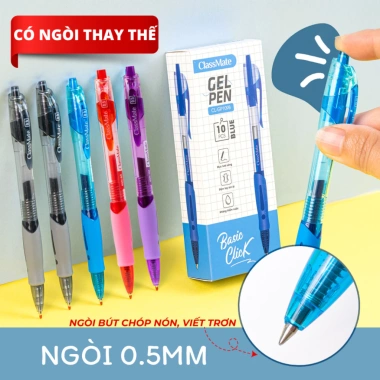 Giảm 5k - Hộp 10 Bút Gel Classmate CL‑GP109 0.5mm, Thay Thế Mực Xanh Đen Tím, Giá 30.000₫