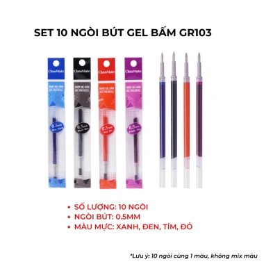 Giảm 5k - Hộp 10 Bút Gel Classmate CL‑GP109 0.5mm, Thay Thế Mực Xanh Đen Tím, Giá 30.000₫ 8